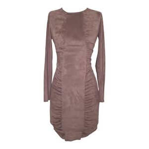 Zara Brown Long Sleeve Suede-like Dress. Size XS